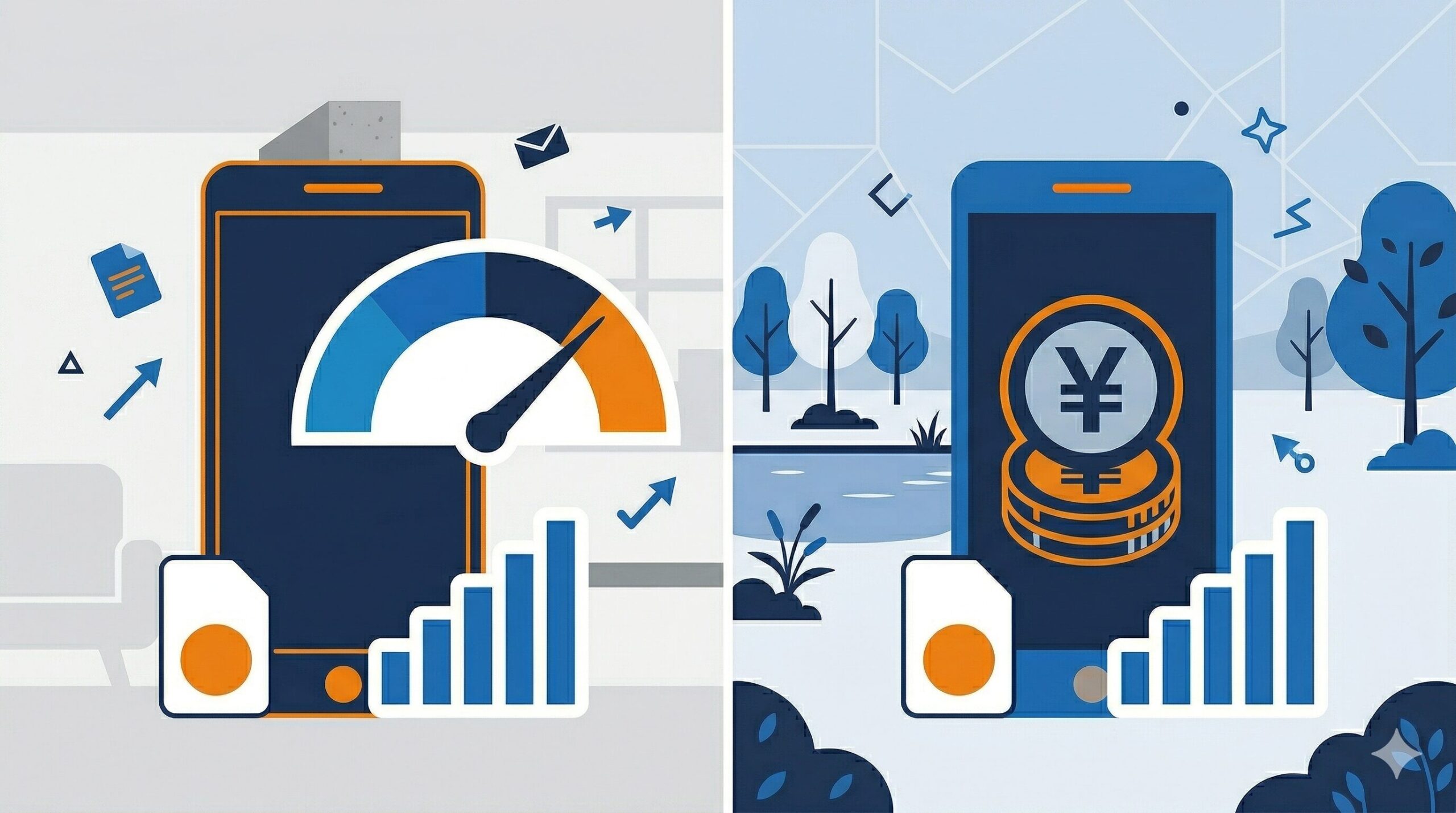 格安SIMのプラン比較をイメージしたフラットデザインイラスト