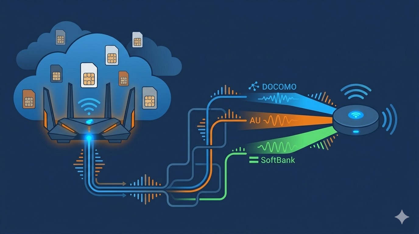 クラウドSIMの仕組みとモバイルWiFiのイメージイラスト